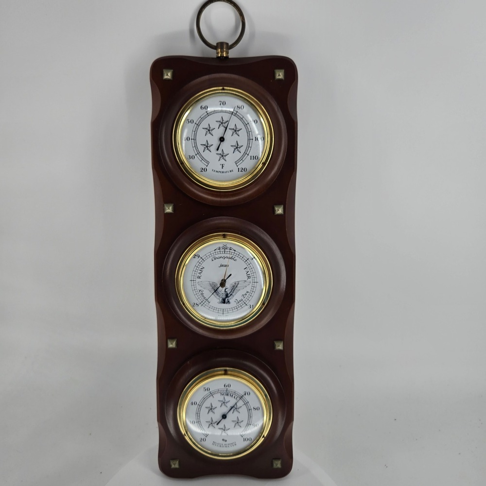 Vintage Jason Weather Station Wood Wall Plaque Barometer Thermometer Hygrometer